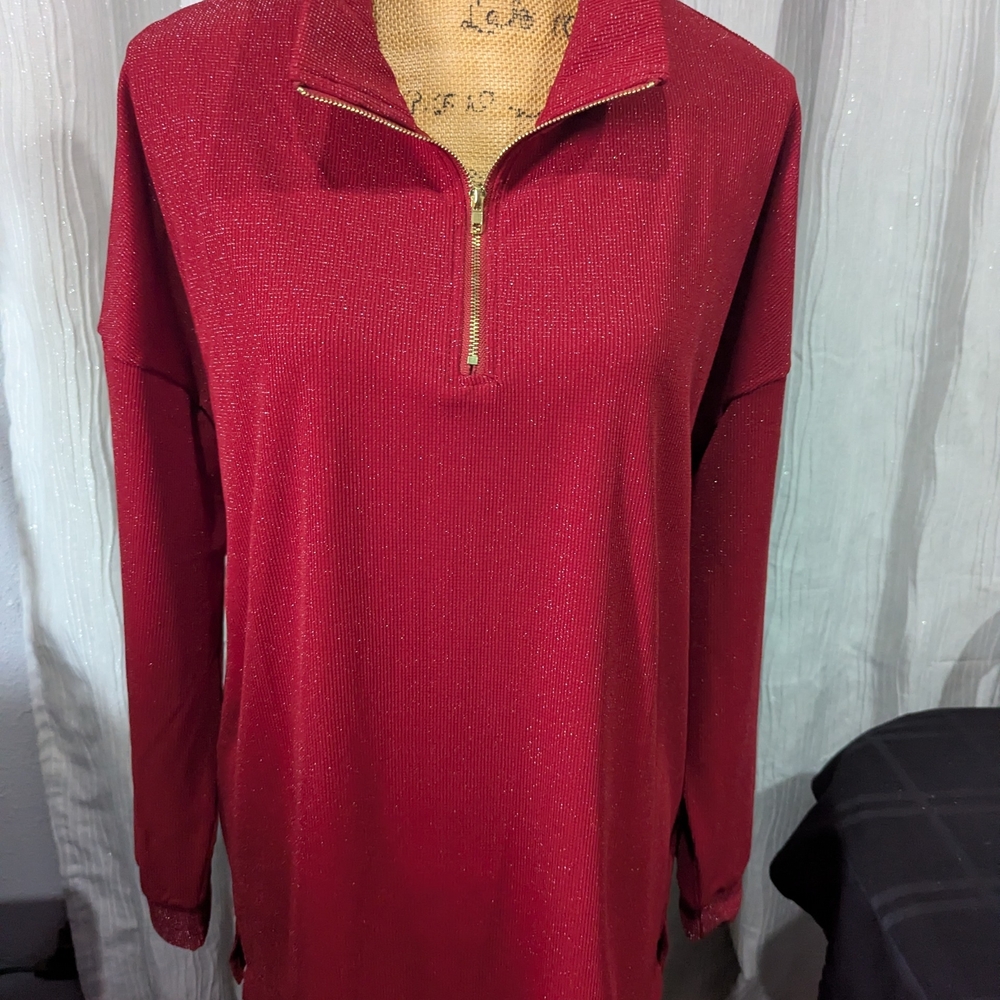 Women's Red Zip-Up Blouse